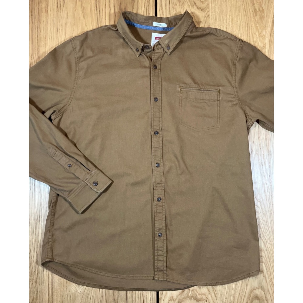 Levi's Button Down Shirt Mens XXL Brown Stretch Twill Workwear Long Sleeve